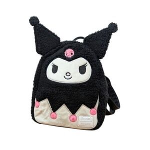 Sanrio Loungefly Kuromi Sherpa Mini Backpack Black Plush Jester Ears Bag